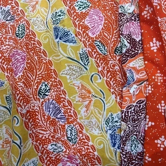 [XL]Popilier  Bali Short Sleeve Orange/Yellow Floral Button Up Shirt - Picture 4 of 9